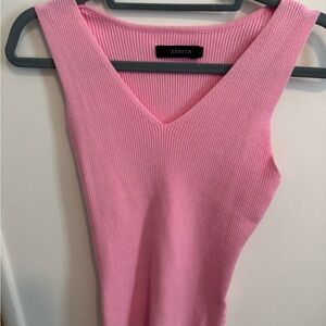 Pink Ribbed Tank Top Sweater Tank V-neck Top